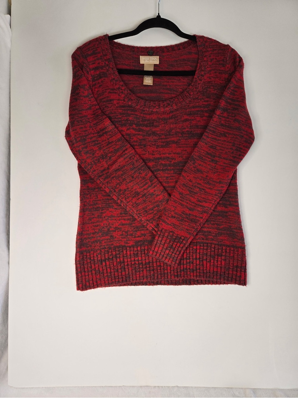 Miss Tina Red Marled Scoop Neck Sweater